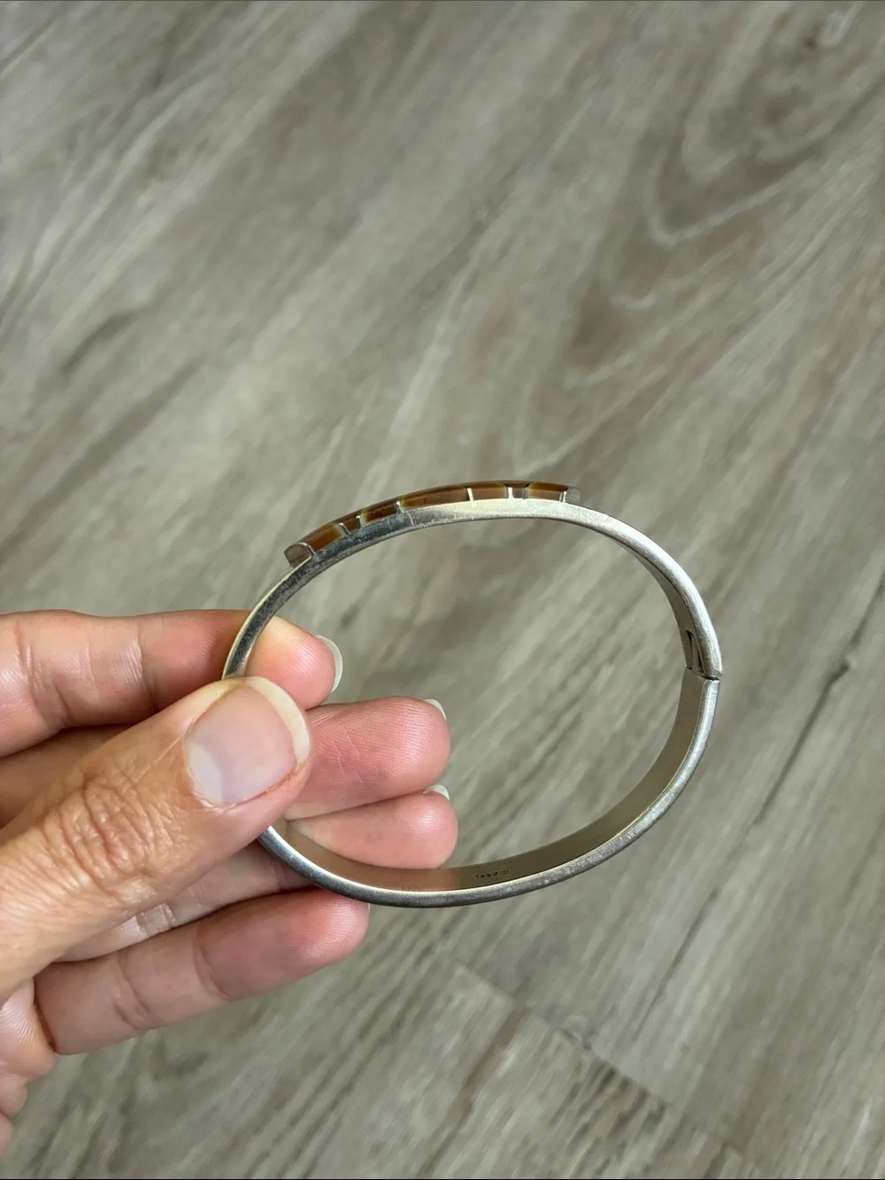 Vintage Taxco Sterling Silver Tiger Eye Hinge Bangle Bracelet